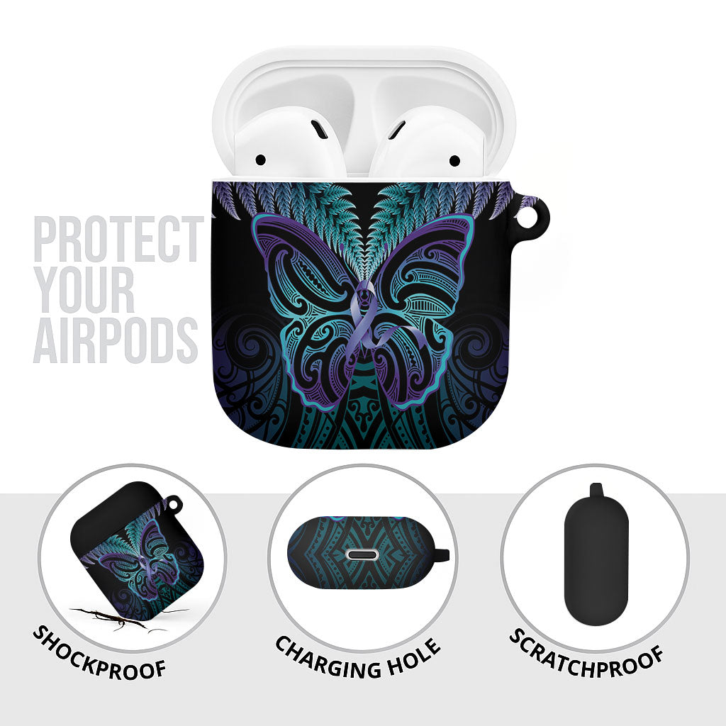 Suicide Prevention New Zealand AirPods Case Aotearoa Maori Butterfly Mix Silver Fern