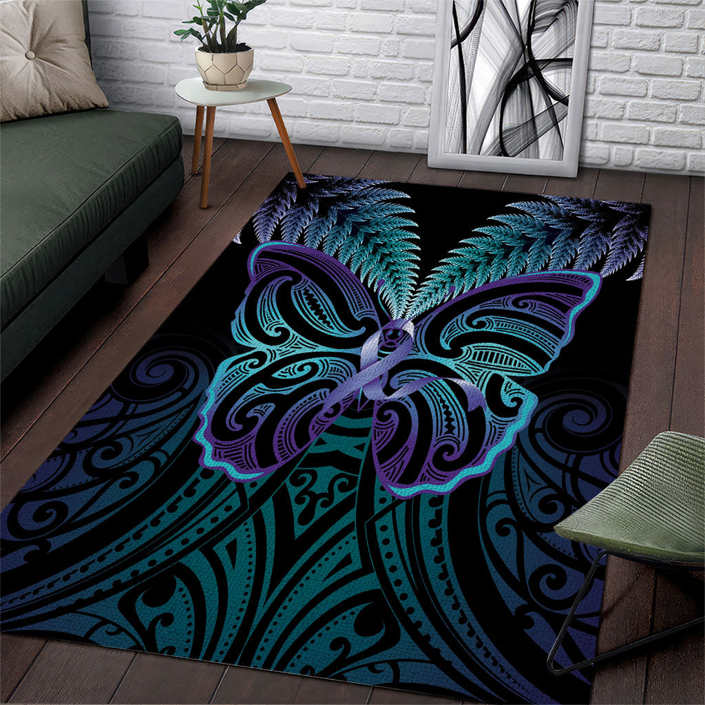 Suicide Prevention New Zealand Area Rug Aotearoa Maori Butterfly Mix Silver Fern