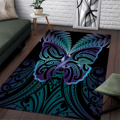 Suicide Prevention New Zealand Area Rug Aotearoa Maori Butterfly Mix Silver Fern