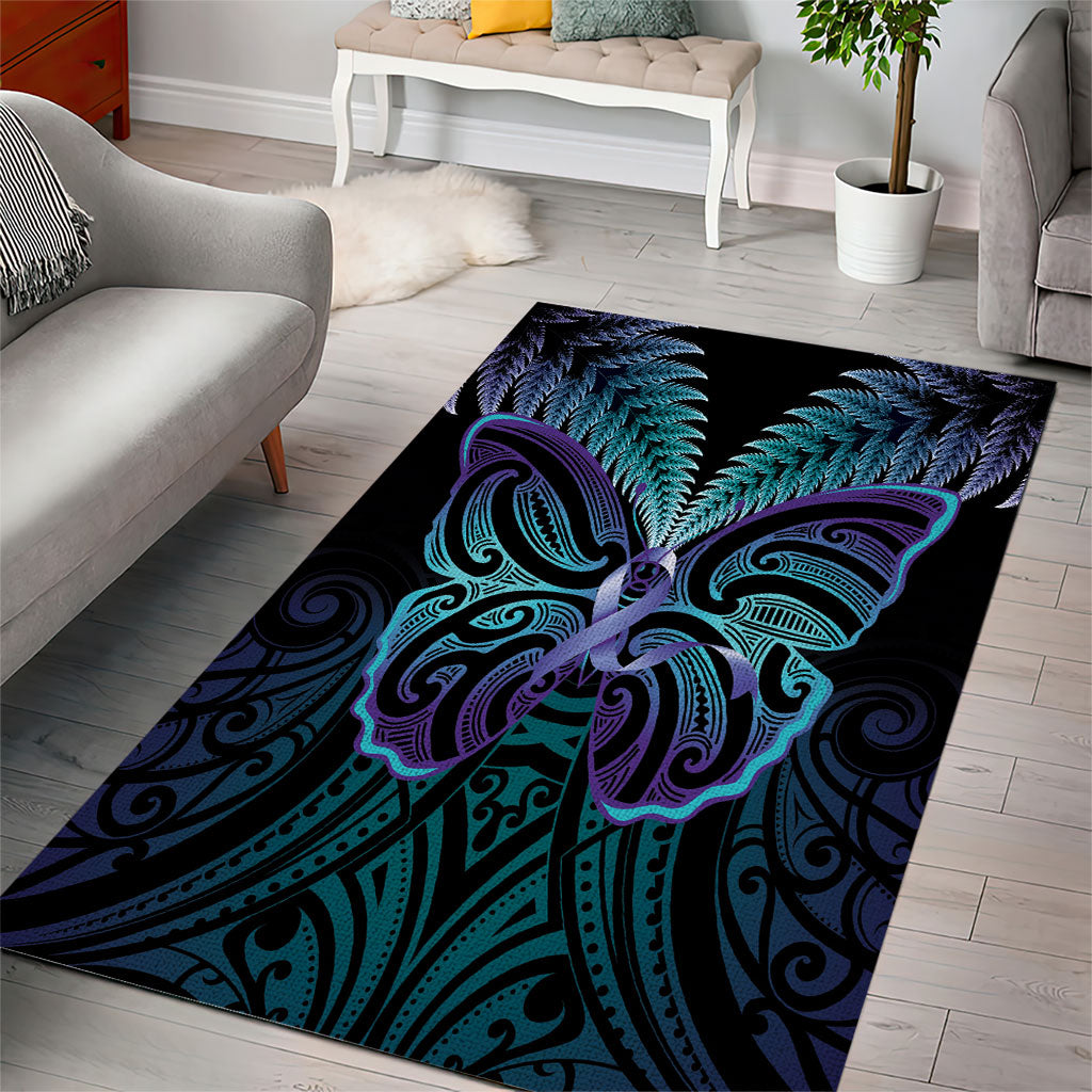 Suicide Prevention New Zealand Area Rug Aotearoa Maori Butterfly Mix Silver Fern