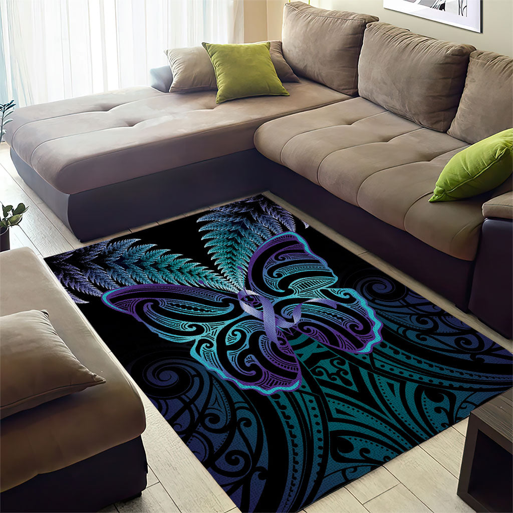 Suicide Prevention New Zealand Area Rug Aotearoa Maori Butterfly Mix Silver Fern