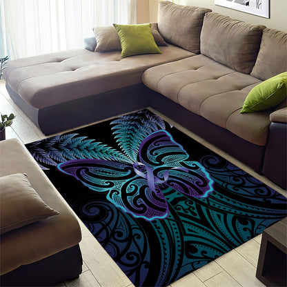 Suicide Prevention New Zealand Area Rug Aotearoa Maori Butterfly Mix Silver Fern