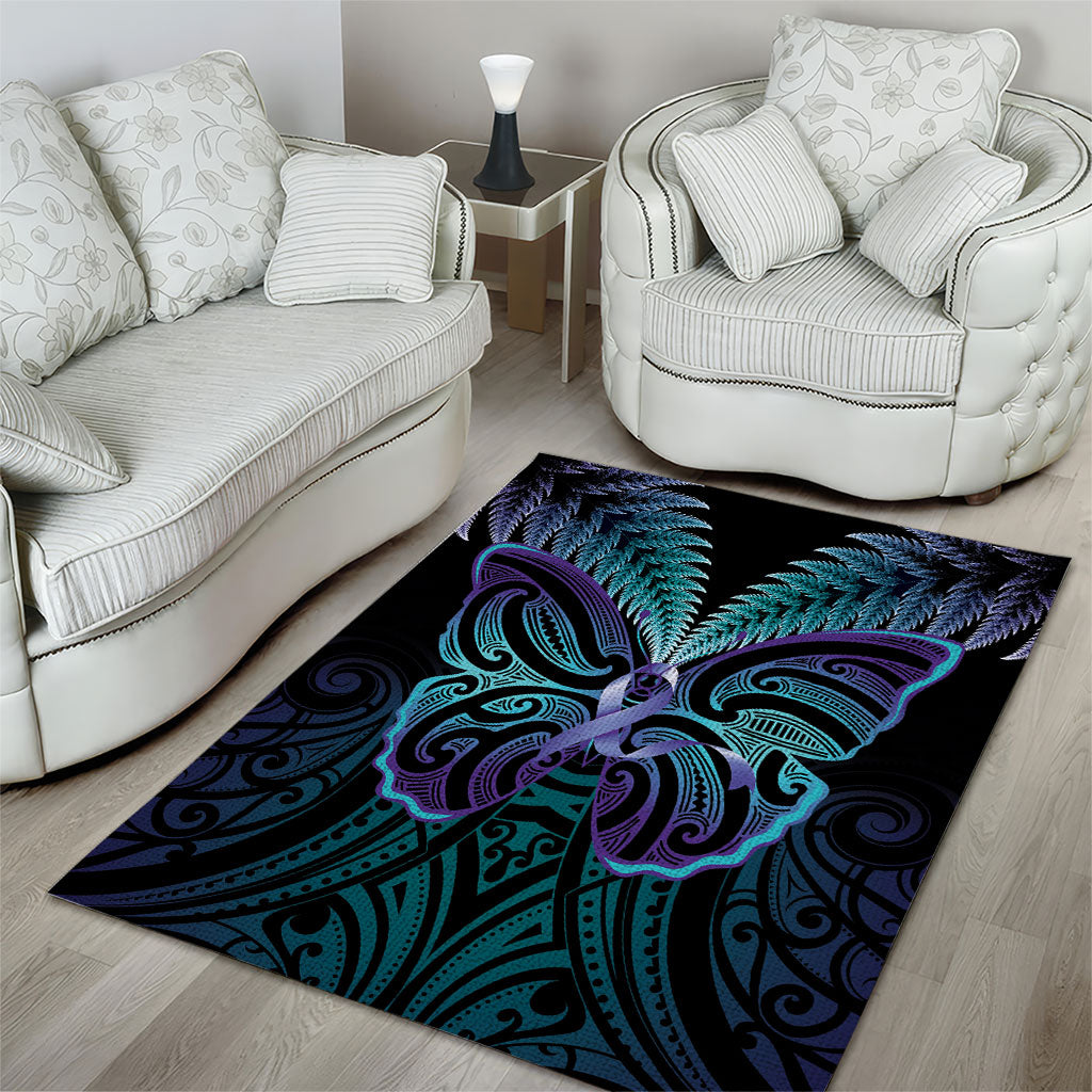 Suicide Prevention New Zealand Area Rug Aotearoa Maori Butterfly Mix Silver Fern