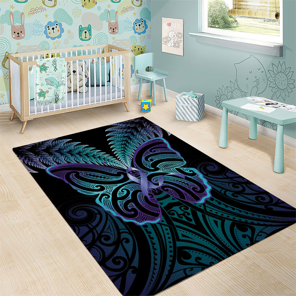 Suicide Prevention New Zealand Area Rug Aotearoa Maori Butterfly Mix Silver Fern