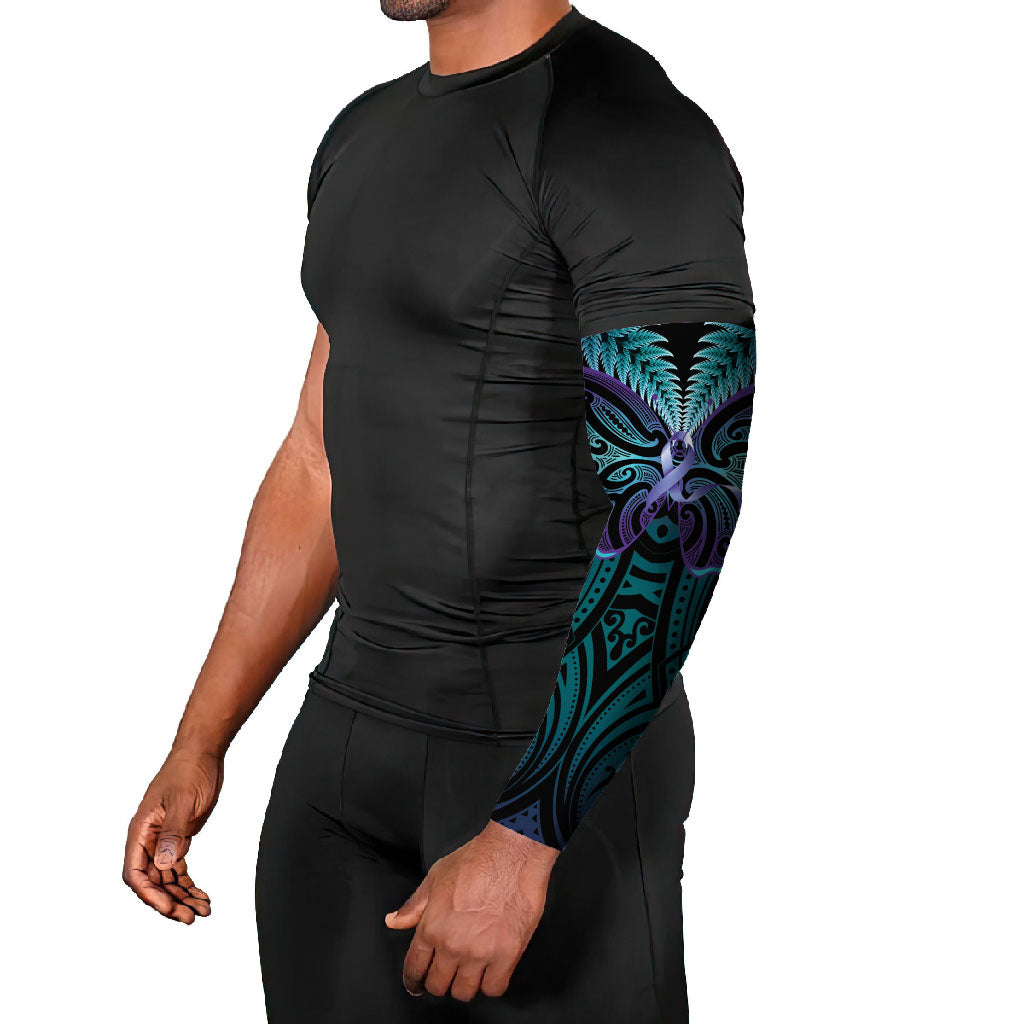 Suicide Prevention New Zealand Arm Sleeves Aotearoa Maori Butterfly Mix Silver Fern