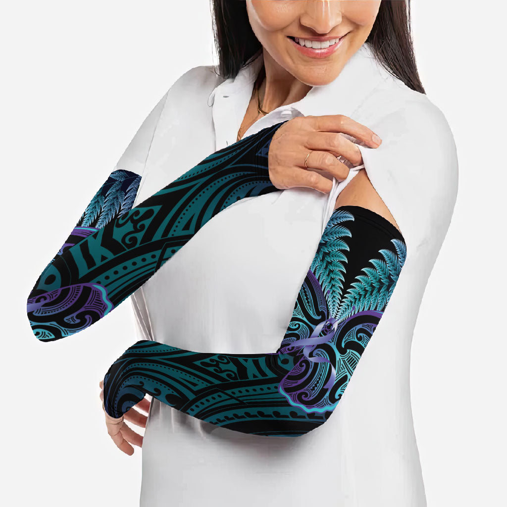 Suicide Prevention New Zealand Arm Sleeves Aotearoa Maori Butterfly Mix Silver Fern