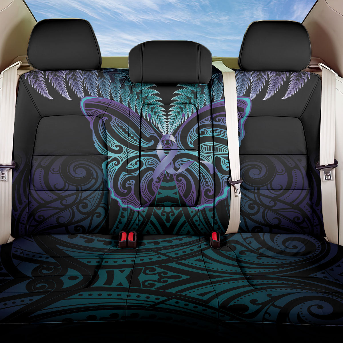 Suicide Prevention New Zealand Back Car Seat Cover Aotearoa Maori Butterfly Mix Silver Fern