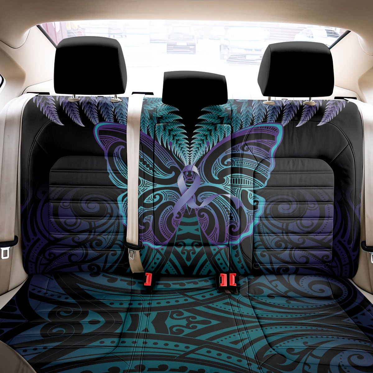 Suicide Prevention New Zealand Back Car Seat Cover Aotearoa Maori Butterfly Mix Silver Fern