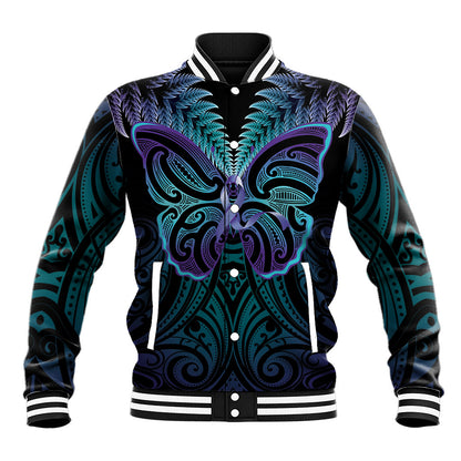 Suicide Prevention New Zealand Baseball Jacket Aotearoa Maori Butterfly Mix Silver Fern