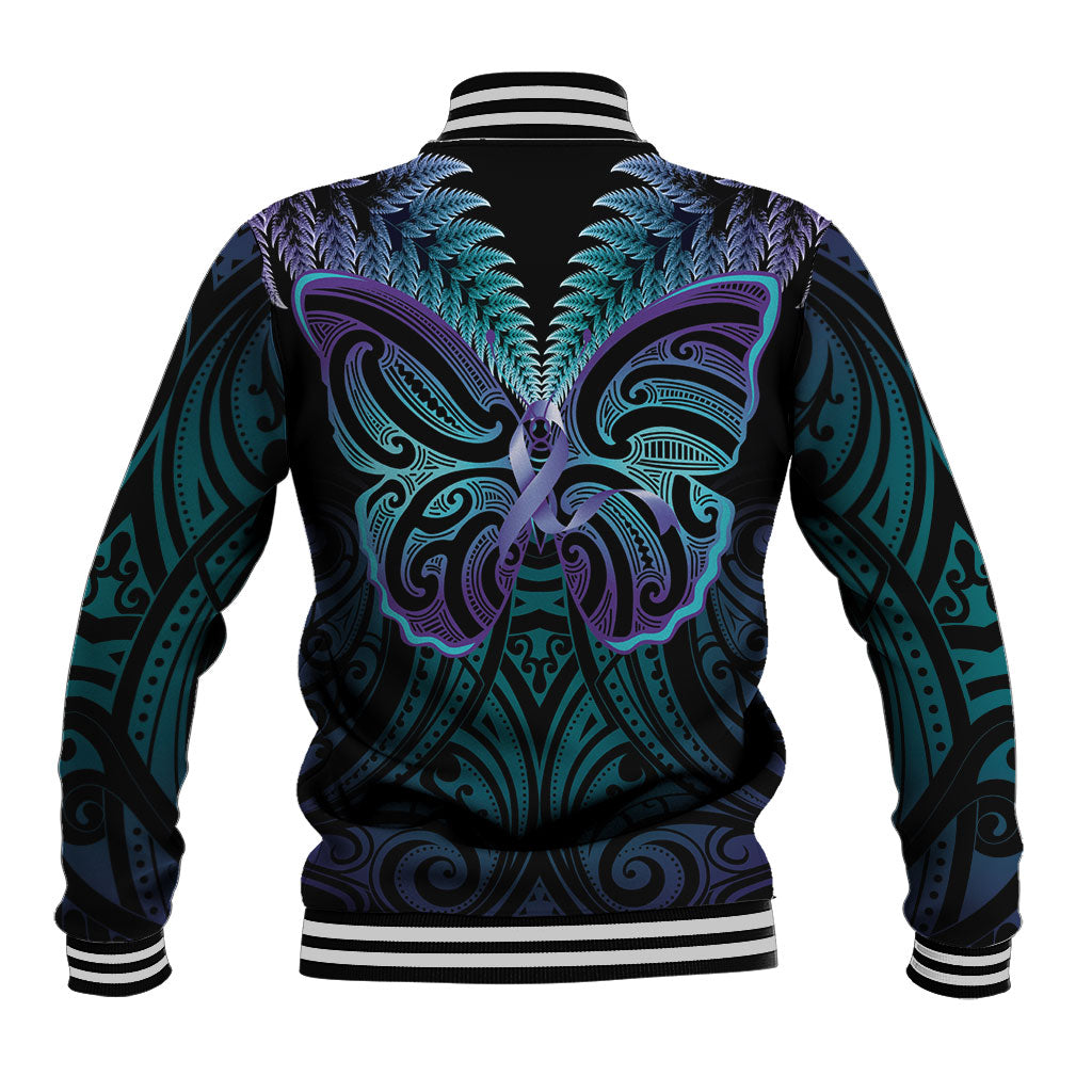 Suicide Prevention New Zealand Baseball Jacket Aotearoa Maori Butterfly Mix Silver Fern