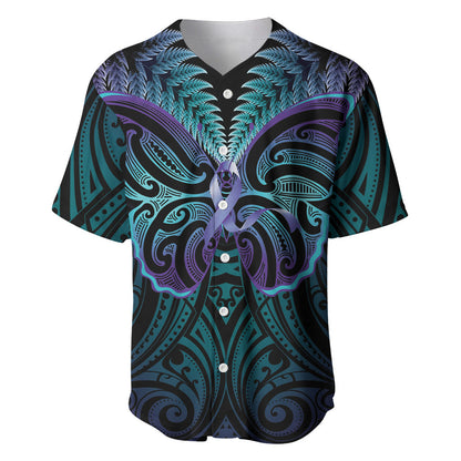 Suicide Prevention New Zealand Baseball Jersey Aotearoa Maori Butterfly Mix Silver Fern