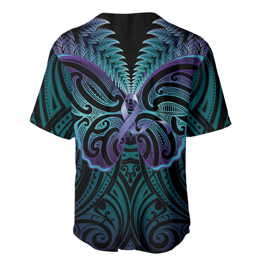 Suicide Prevention New Zealand Baseball Jersey Aotearoa Maori Butterfly Mix Silver Fern