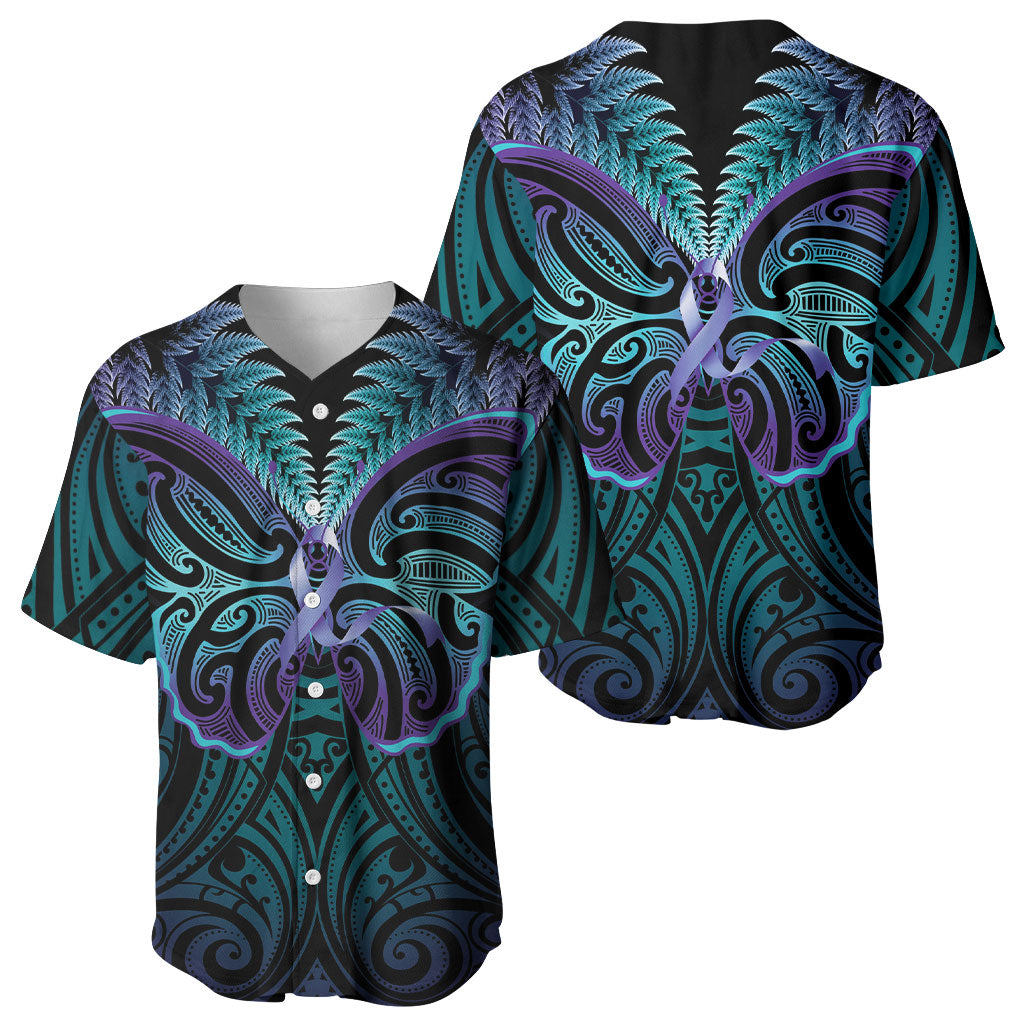 Suicide Prevention New Zealand Baseball Jersey Aotearoa Maori Butterfly Mix Silver Fern