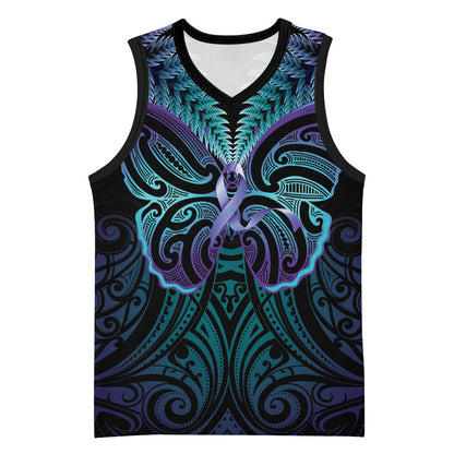 Suicide Prevention New Zealand Basketball Jersey Aotearoa Maori Butterfly Mix Silver Fern