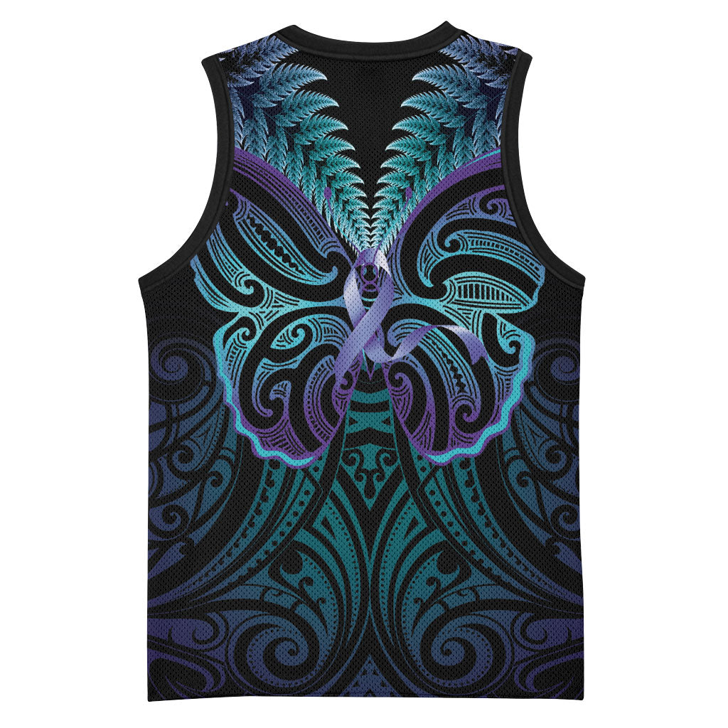 Suicide Prevention New Zealand Basketball Jersey Aotearoa Maori Butterfly Mix Silver Fern