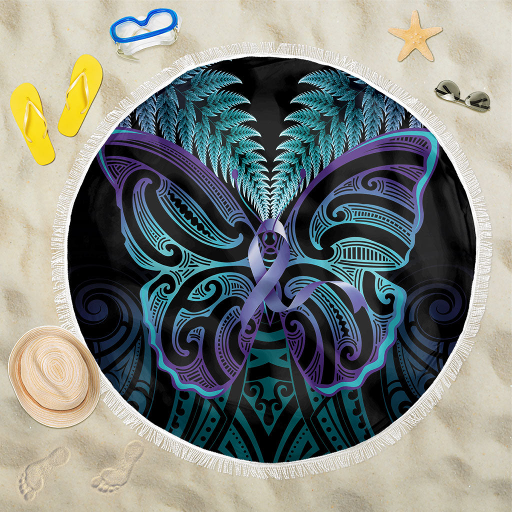 Suicide Prevention New Zealand Beach Blanket Aotearoa Maori Butterfly Mix Silver Fern