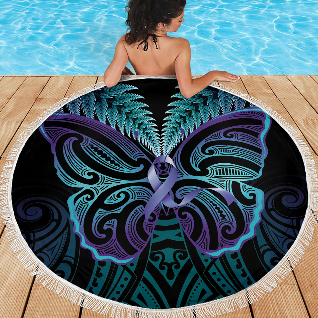 Suicide Prevention New Zealand Beach Blanket Aotearoa Maori Butterfly Mix Silver Fern