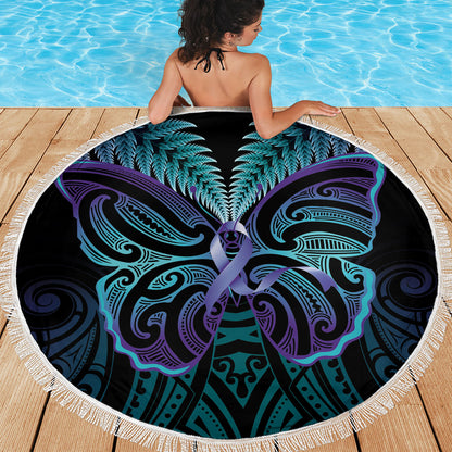 Suicide Prevention New Zealand Beach Blanket Aotearoa Maori Butterfly Mix Silver Fern