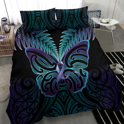 Suicide Prevention New Zealand Bedding Set Aotearoa Maori Butterfly Mix Silver Fern