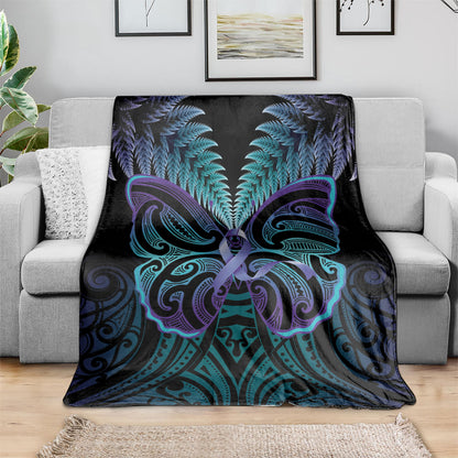 Suicide Prevention New Zealand Blanket Aotearoa Maori Butterfly Mix Silver Fern