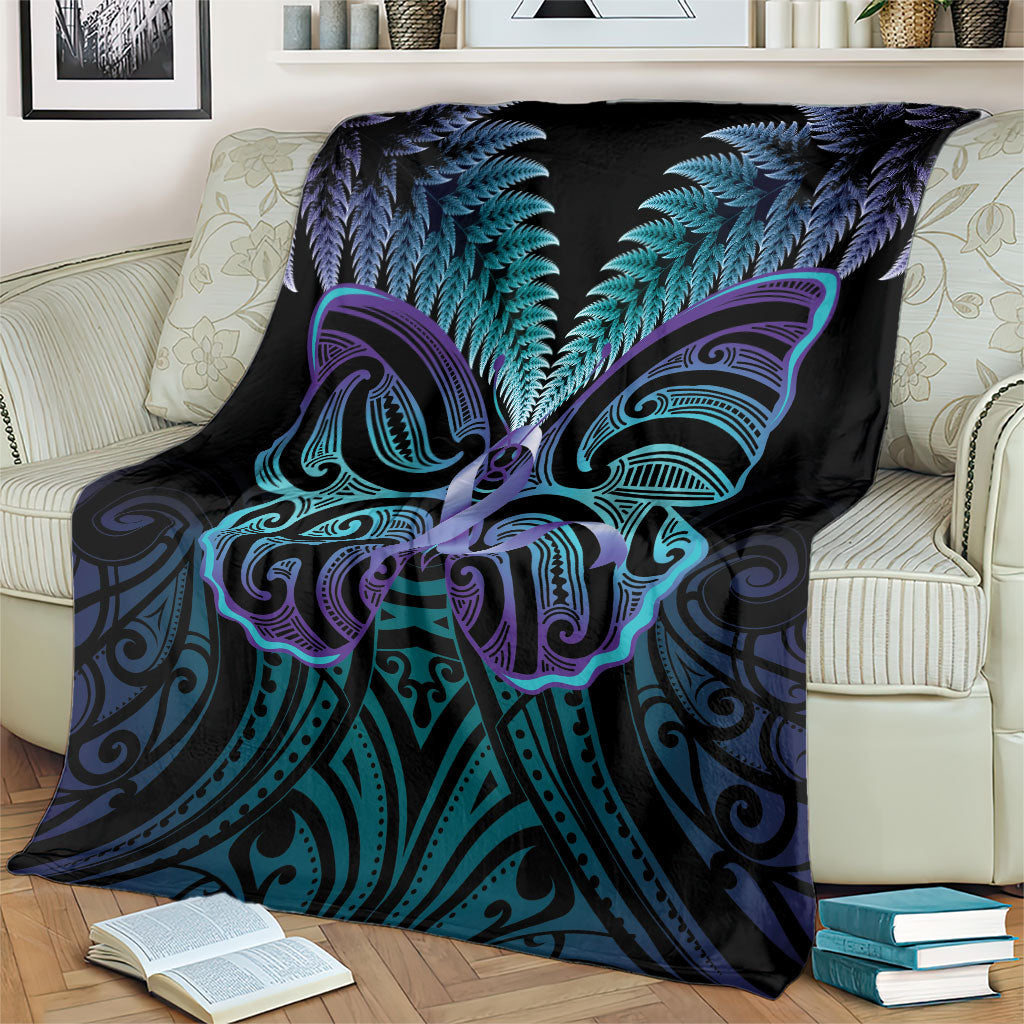Suicide Prevention New Zealand Blanket Aotearoa Maori Butterfly Mix Silver Fern