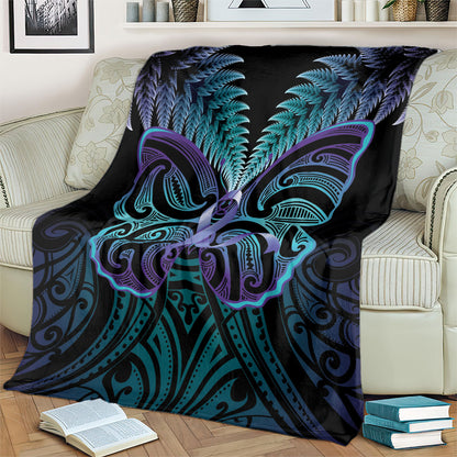 Suicide Prevention New Zealand Blanket Aotearoa Maori Butterfly Mix Silver Fern