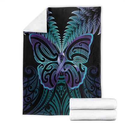Suicide Prevention New Zealand Blanket Aotearoa Maori Butterfly Mix Silver Fern
