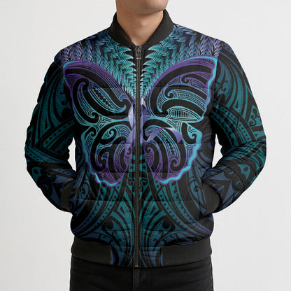 Suicide Prevention New Zealand Bomber Puffer Jacket Aotearoa Maori Butterfly Mix Silver Fern