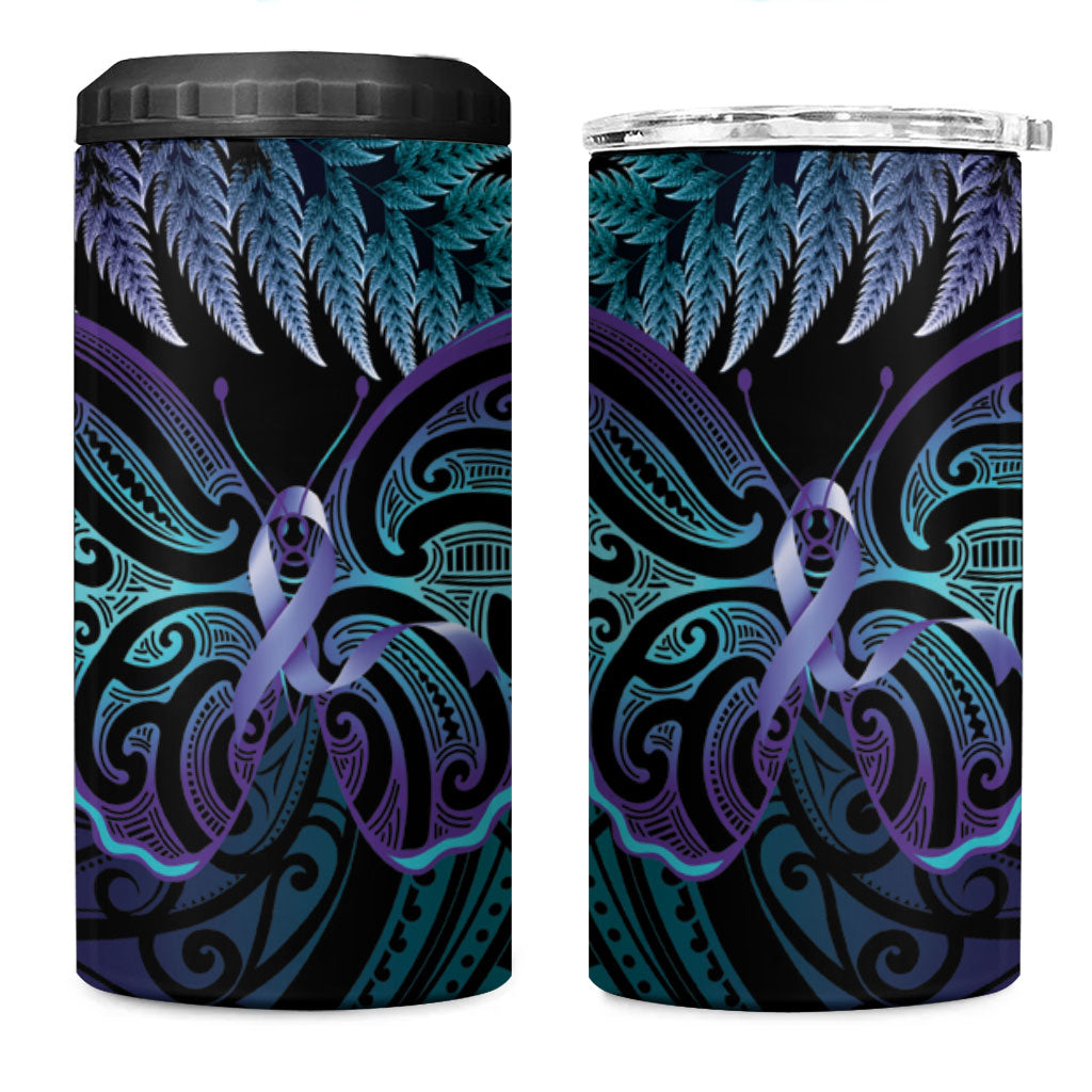 Suicide Prevention New Zealand 4 in 1 Can Cooler Tumbler Aotearoa Maori Butterfly Mix Silver Fern