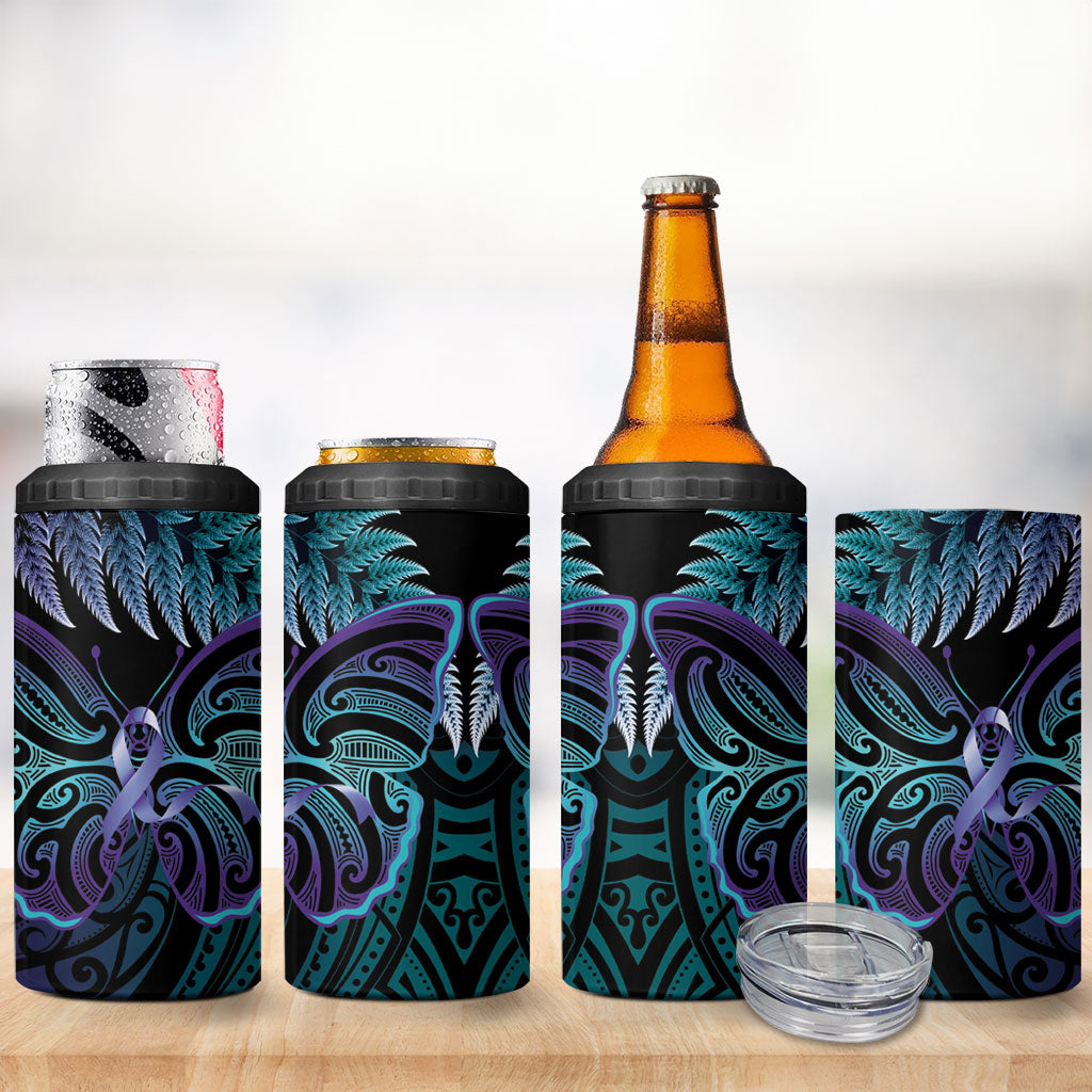 Suicide Prevention New Zealand 4 in 1 Can Cooler Tumbler Aotearoa Maori Butterfly Mix Silver Fern