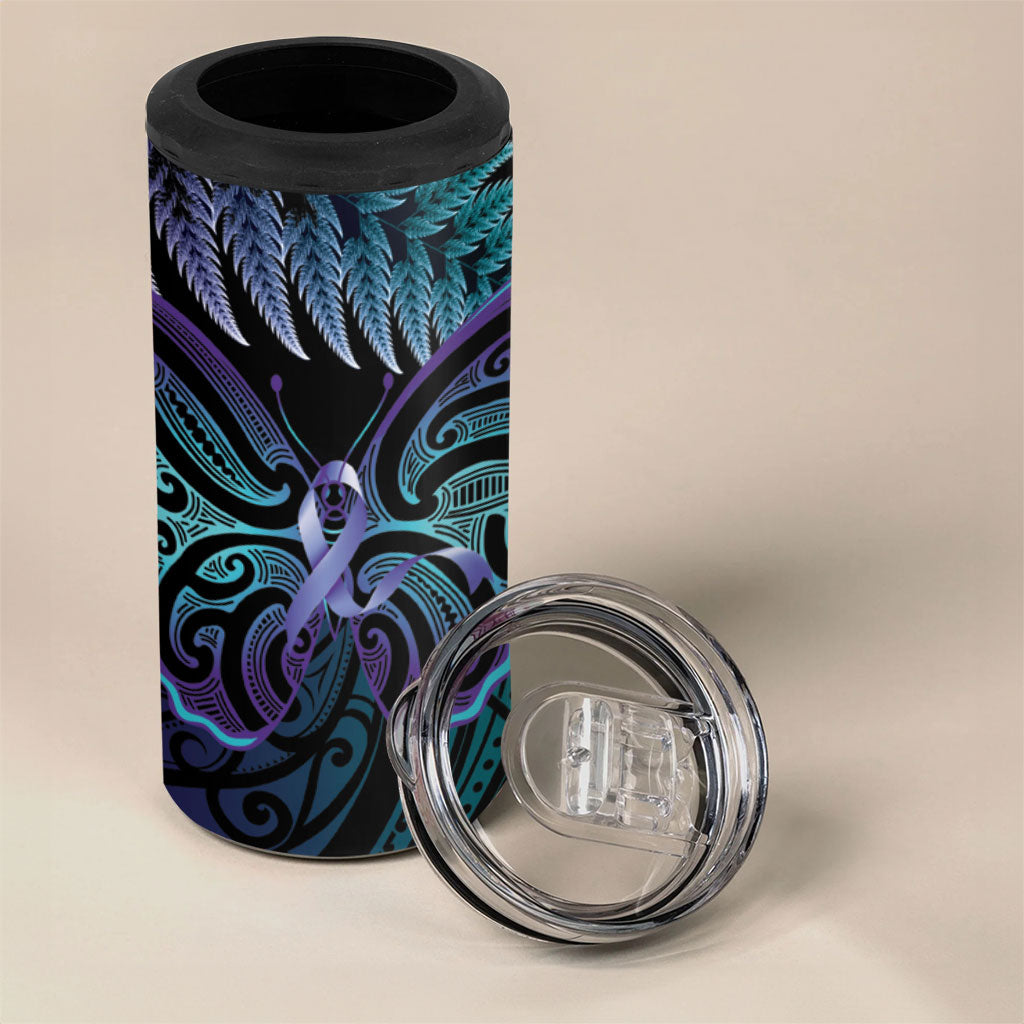 Suicide Prevention New Zealand 4 in 1 Can Cooler Tumbler Aotearoa Maori Butterfly Mix Silver Fern