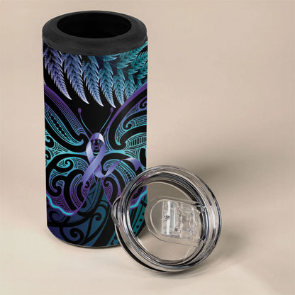 Suicide Prevention New Zealand 4 in 1 Can Cooler Tumbler Aotearoa Maori Butterfly Mix Silver Fern
