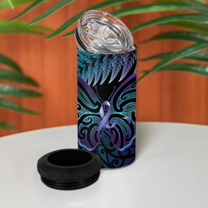 Suicide Prevention New Zealand 4 in 1 Can Cooler Tumbler Aotearoa Maori Butterfly Mix Silver Fern