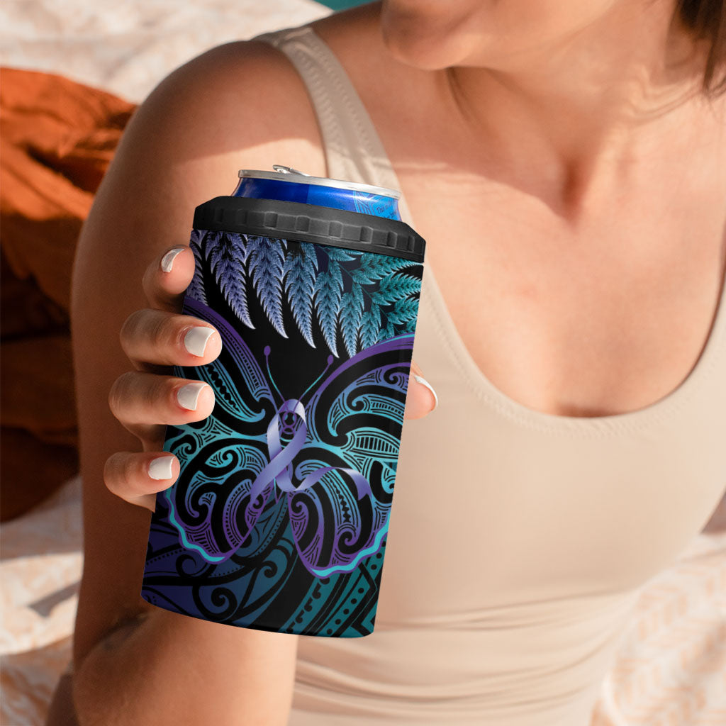 Suicide Prevention New Zealand 4 in 1 Can Cooler Tumbler Aotearoa Maori Butterfly Mix Silver Fern