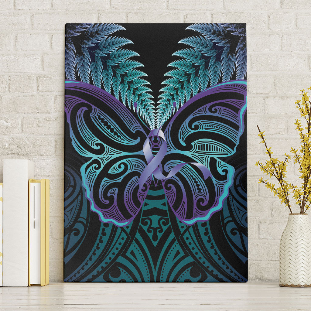 Suicide Prevention New Zealand Canvas Wall Art Aotearoa Maori Butterfly Mix Silver Fern
