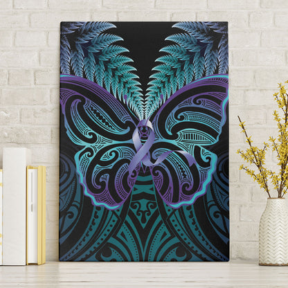 Suicide Prevention New Zealand Canvas Wall Art Aotearoa Maori Butterfly Mix Silver Fern