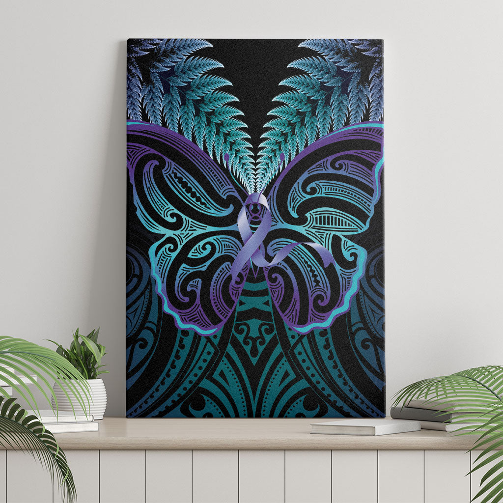 Suicide Prevention New Zealand Canvas Wall Art Aotearoa Maori Butterfly Mix Silver Fern