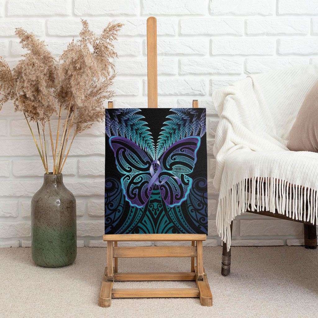 Suicide Prevention New Zealand Canvas Wall Art Aotearoa Maori Butterfly Mix Silver Fern
