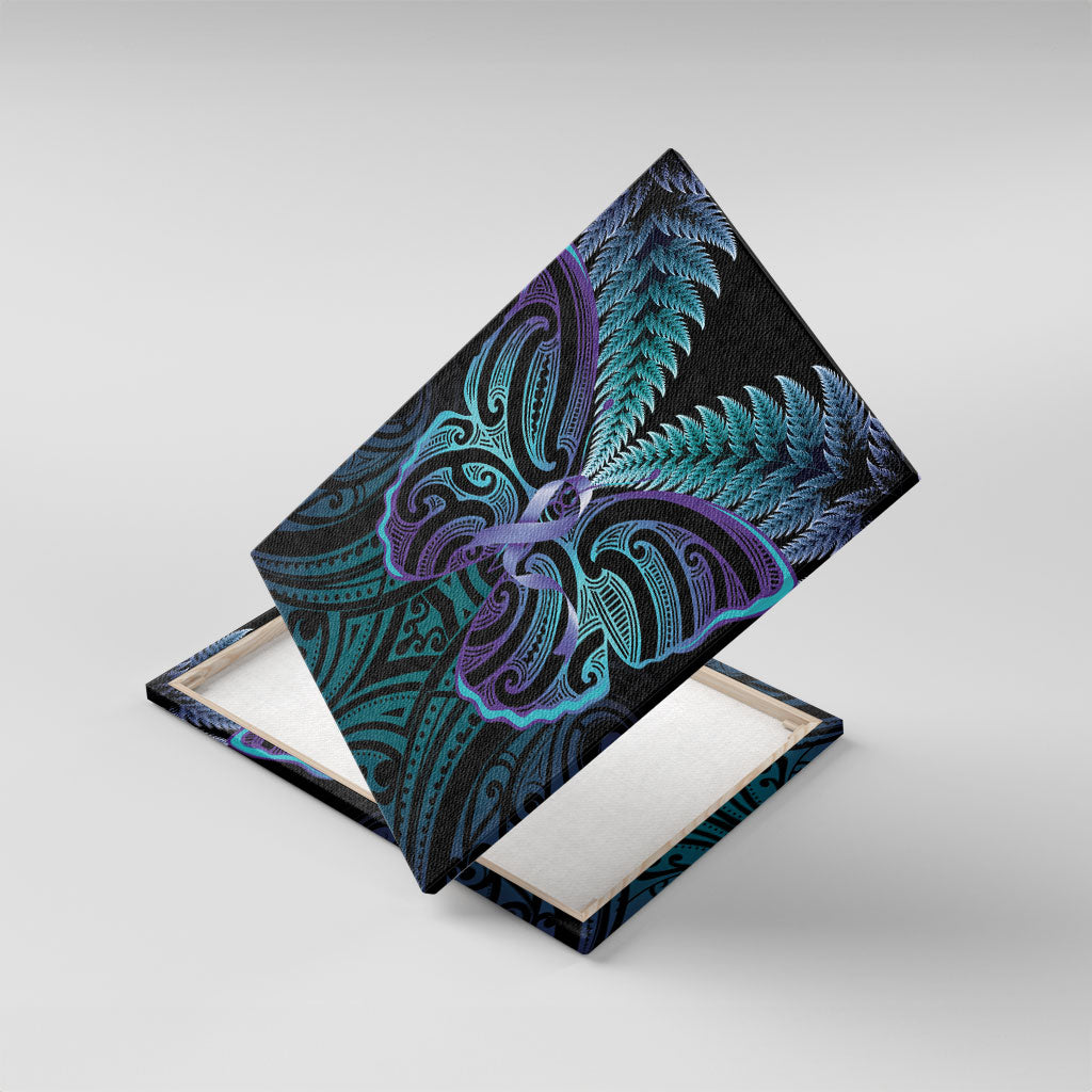 Suicide Prevention New Zealand Canvas Wall Art Aotearoa Maori Butterfly Mix Silver Fern
