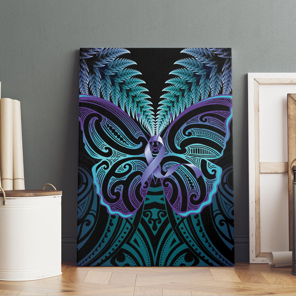 Suicide Prevention New Zealand Canvas Wall Art Aotearoa Maori Butterfly Mix Silver Fern