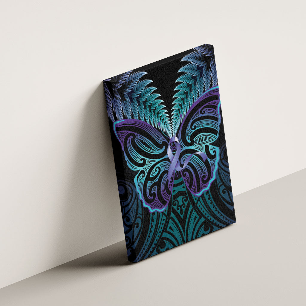 Suicide Prevention New Zealand Canvas Wall Art Aotearoa Maori Butterfly Mix Silver Fern