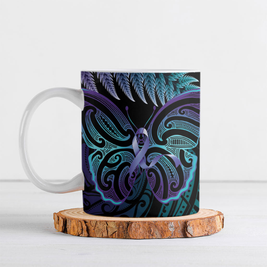 Suicide Prevention New Zealand Ceramic Mug Aotearoa Maori Butterfly Mix Silver Fern