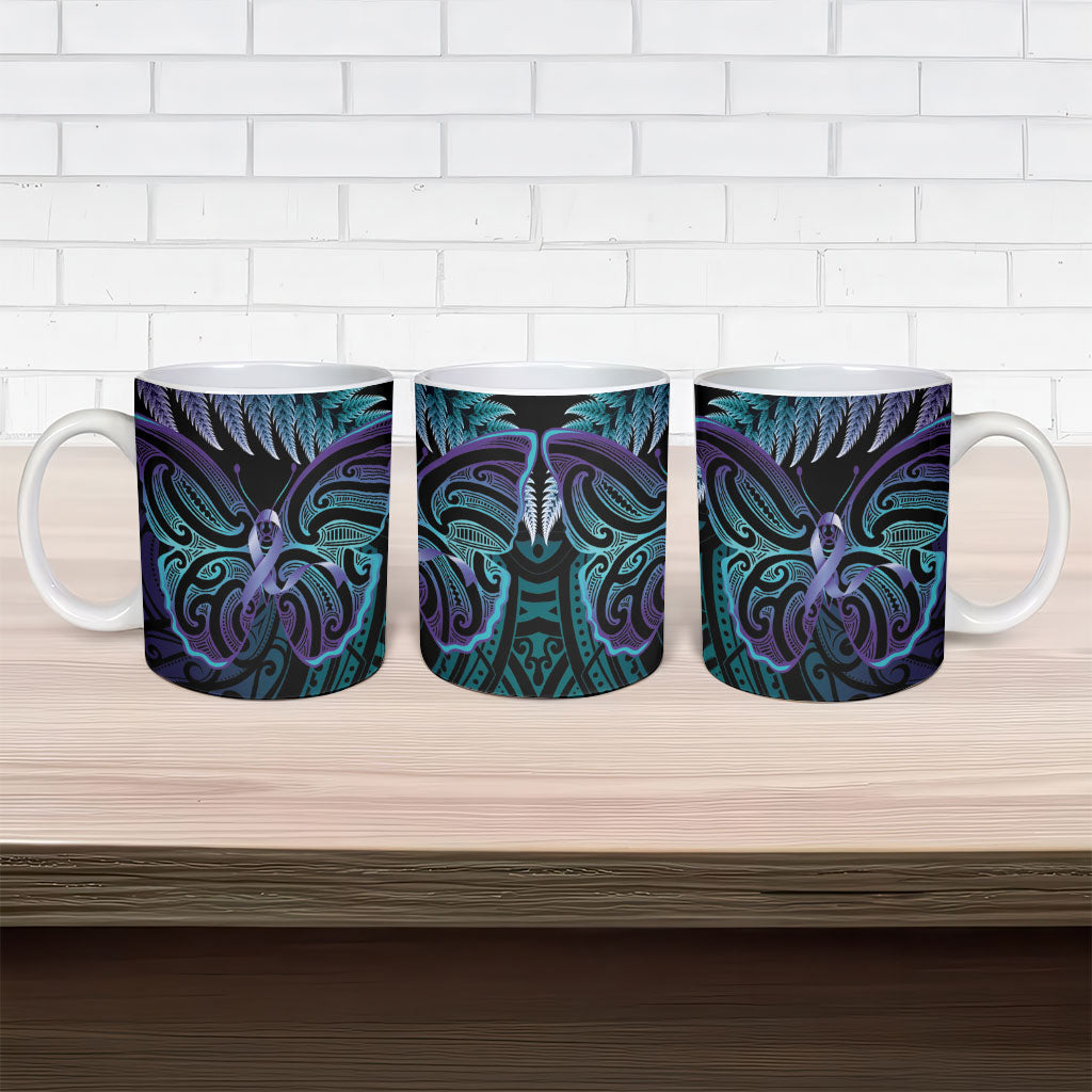 Suicide Prevention New Zealand Ceramic Mug Aotearoa Maori Butterfly Mix Silver Fern