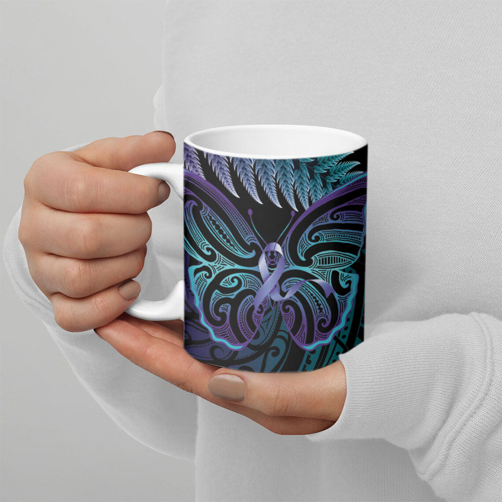Suicide Prevention New Zealand Ceramic Mug Aotearoa Maori Butterfly Mix Silver Fern