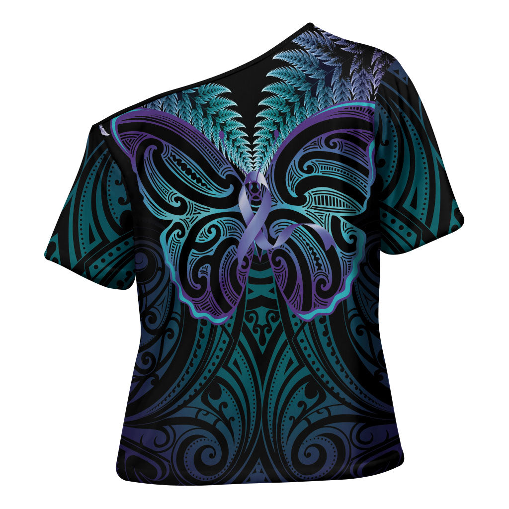 Suicide Prevention New Zealand Cross Shoulder Shirt Aotearoa Maori Butterfly Mix Silver Fern