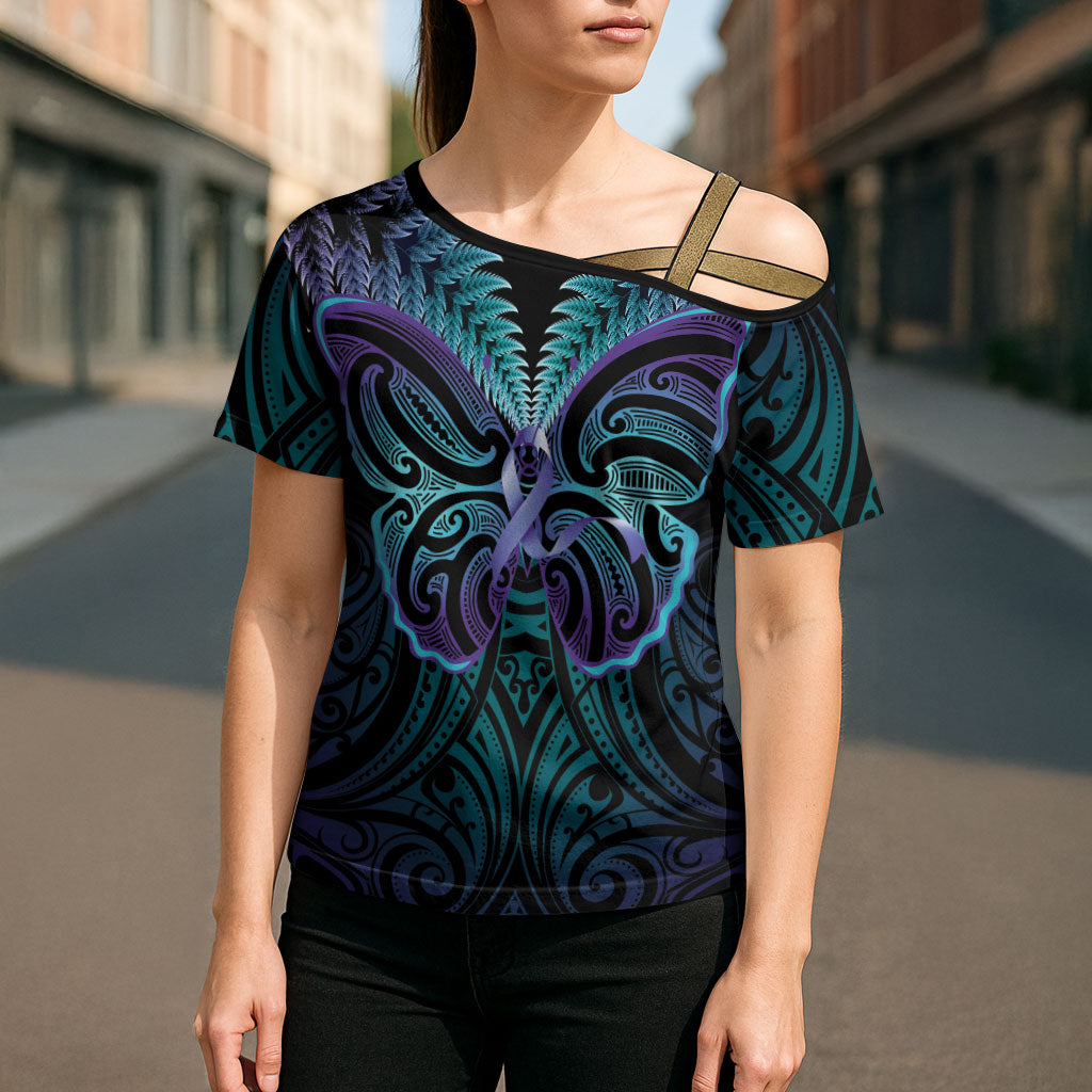 Suicide Prevention New Zealand Cross Shoulder Shirt Aotearoa Maori Butterfly Mix Silver Fern