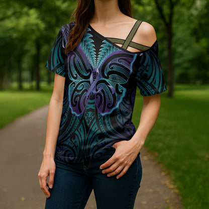 Suicide Prevention New Zealand Cross Shoulder Shirt Aotearoa Maori Butterfly Mix Silver Fern