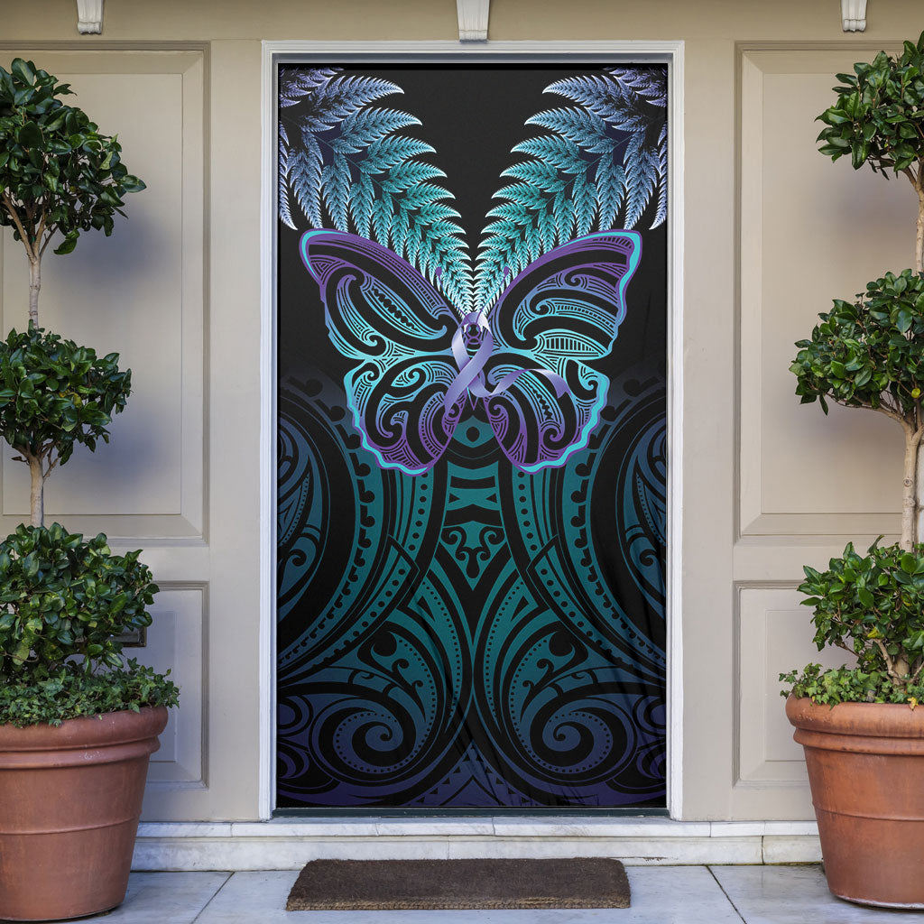 Suicide Prevention New Zealand Door Cover Aotearoa Maori Butterfly Mix Silver Fern