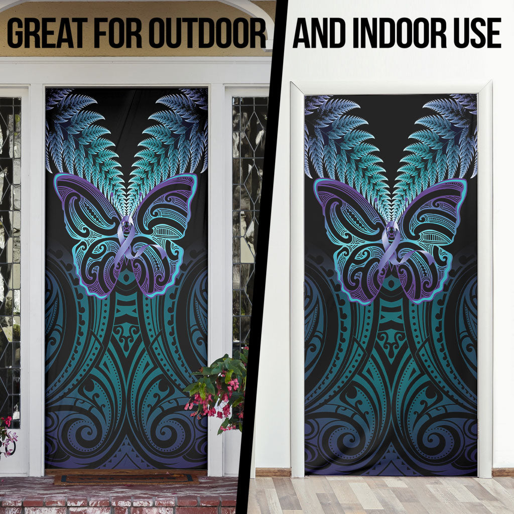 Suicide Prevention New Zealand Door Cover Aotearoa Maori Butterfly Mix Silver Fern