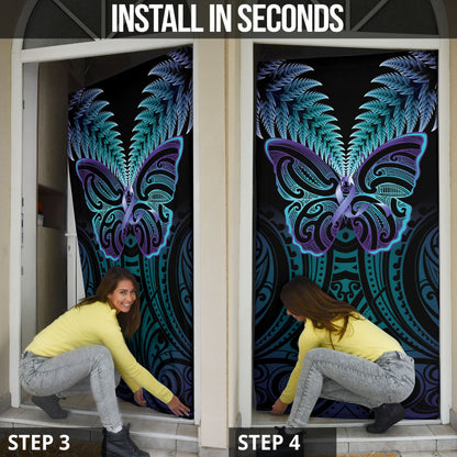 Suicide Prevention New Zealand Door Cover Aotearoa Maori Butterfly Mix Silver Fern